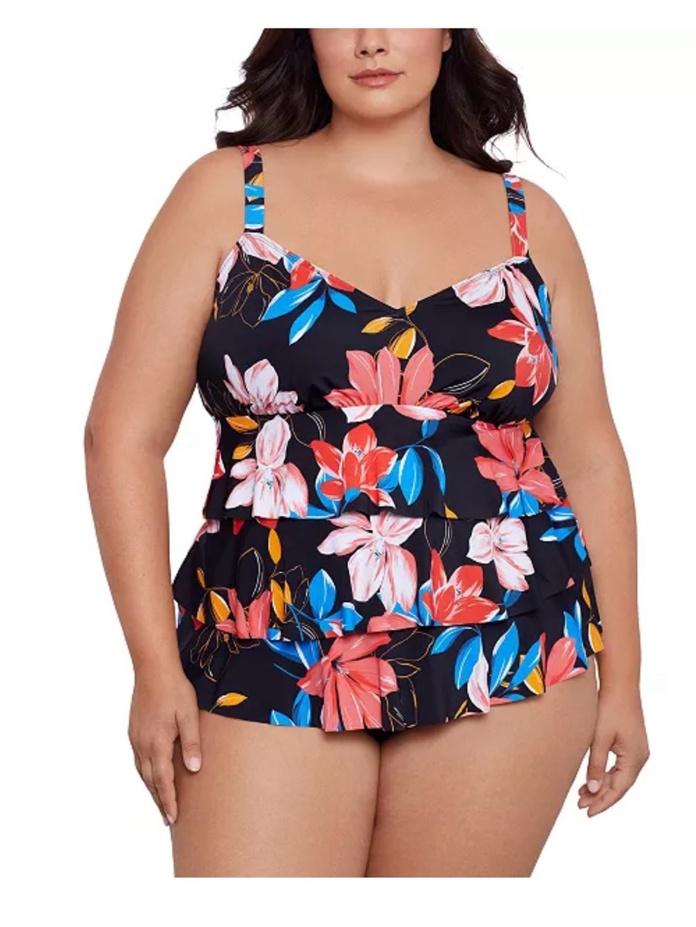 NWT Swim Solutions
Plus Size Tiered Floral-Print One Piece